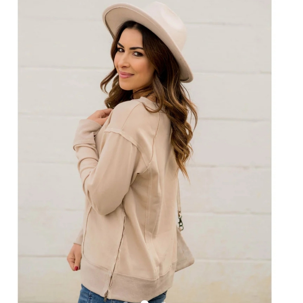Betsey's Boutique Raw Stitch Solid Trim Sweatshirt